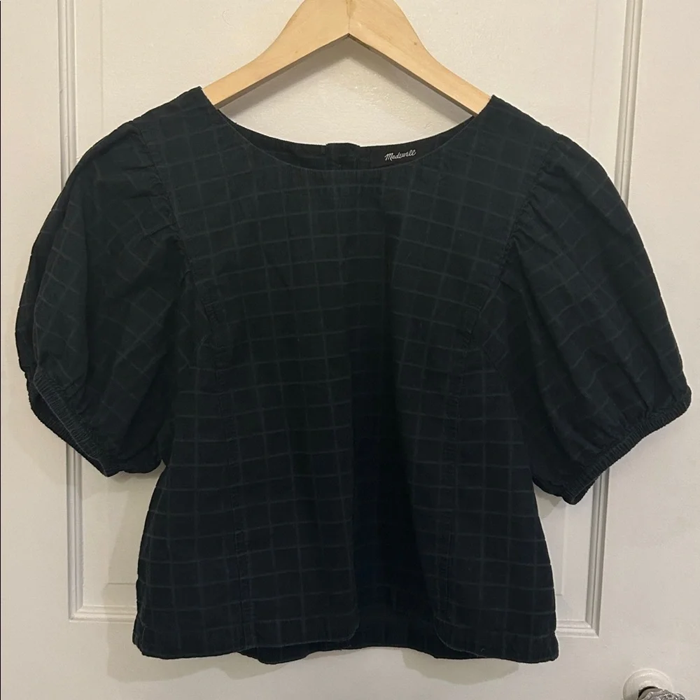 🛍 2/$18 Madewell Corduroy Puff-Sleeve Top in Windowpane